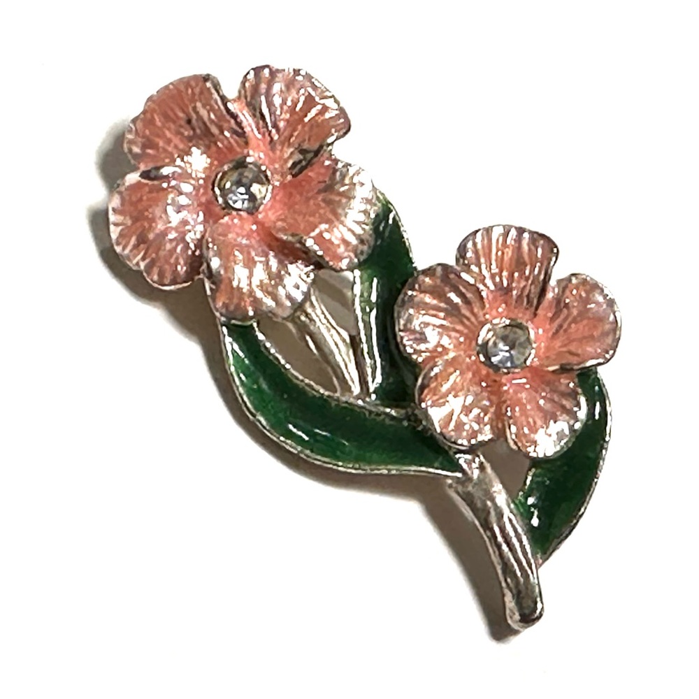 Floral Pastel Pink & Green Flower Brooch Pin Springtime Sweet Grandmacore